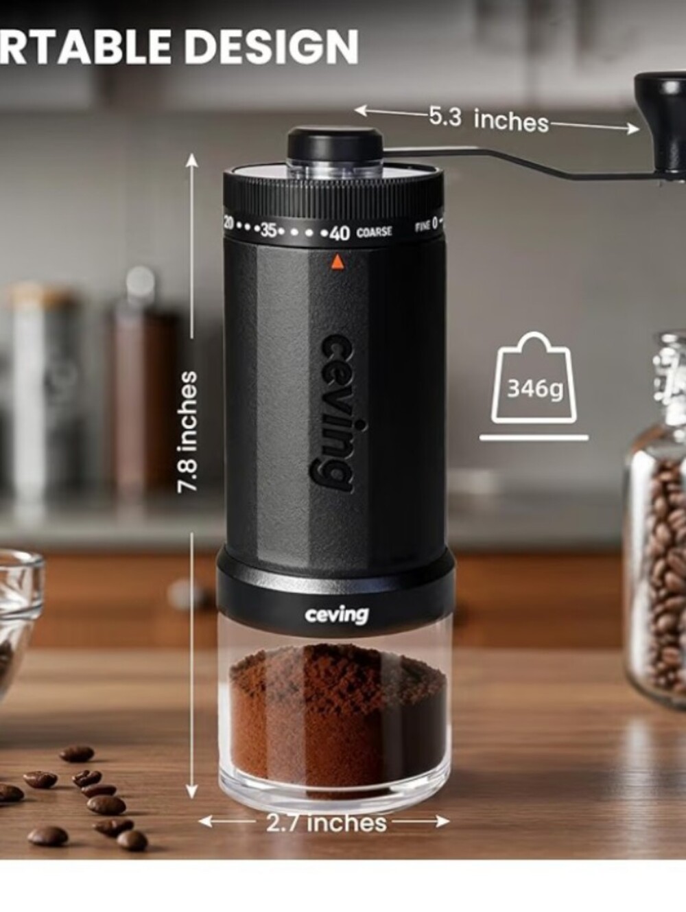 Ceving Mega 60 Manual Coffee Grinder, Stainless Steel Burr, 40 Settings New - Picture 13 of 14